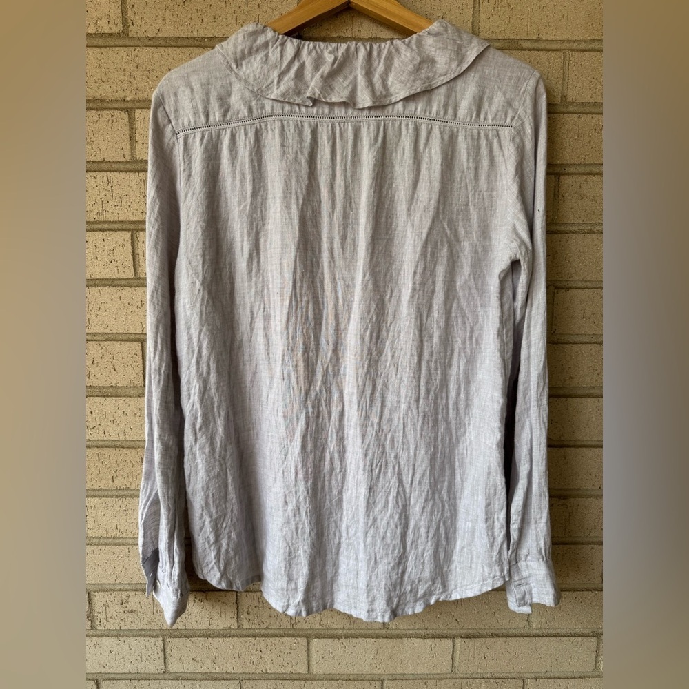 Roller Rabbit | Women's Ruffled Gray Linen Top | - Picture 3 of 5